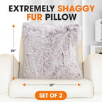 Cheer Collection Throw Pillows for Couch and Bed, Soft Shaggy Throw Pillows with Inserts Included, Cozy Long Hair Faux Fur Pillows - Set of 2-18" x 18" - Purple