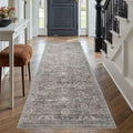 2x5 Runner Rug, Washable Kitchen Rugs, Grey Boho Vintage Floral Hallway Runner, Non Slip Low Pile Area Rug Carpet for Indoor Hallway, Kitchen, Laundry Room and Bathroom(Taupe/Grey 2x5ft)