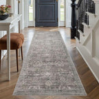 2x5 Runner Rug, Washable Kitchen Rugs, Grey Boho Vintage Floral Hallway Runner, Non Slip Low Pile Area Rug Carpet for Indoor Hallway, Kitchen, Laundry Room and Bathroom(Taupe/Grey 2x5ft)