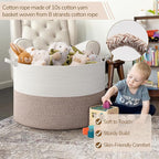 INDRESSME 115L Extra Large Blanket Basket, Soft Cotton Rope Storage Basket for Organizing, Home Decor, Toys, Laundry & Towels, Toy Storage Organizer for Living Room & Nursery, White & Brown