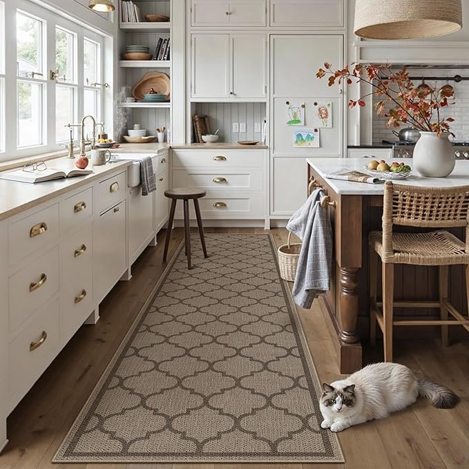 2x8 Geometric Figure Easy Jute Runner Rug Non Slip Hallway Kitchen Washable Outdoor Rug for Entryway Indoor Scalloped Black Long Indoor Outdoor Carpet for Bedside Entry Front Door Porch