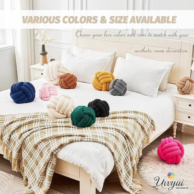 Uvvyui Knot Pillow Ball, Soft Home Decorative Round Throw Pillow, Handmade Knotted Plush Pillow, Round Boucle Pillow Cushion (8.6 Inches Orange)
