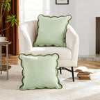 Light Green Scalloped Pillow Cover Pack of 2 Spring Chenille Decorative Cute Boho Couch Throw Pillow Covers 18" x 18" Aesthetic Funky Preppy Pillow Cases for Sofa Living Room