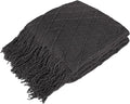 PAVILIA Dark Gray Knit Throw Blanket for Couch Bed, Soft Knitted Farmhouse Sofa Throw for Living Room, Lightweight Decorative Summer Throw Blanket for Chair, Outdoor Textured Boho Blanket, 50x60