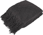 PAVILIA Dark Gray Knit Throw Blanket for Couch Bed, Soft Knitted Farmhouse Sofa Throw for Living Room, Lightweight Decorative Summer Throw Blanket for Chair, Outdoor Textured Boho Blanket, 50x60