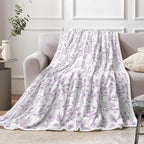 Floral Fuzzy Blanket Purple Floral Throw Blanket, Botanical Flowers Blankets, Soft, Flannel, Warm, Boho Flowers Bed Blankets All Season for Couch Bedroom Living Room 60X90 Inch