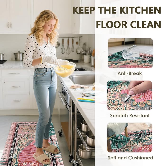 Tiger Rugs for Kitchen Floor, Anti Fatigue Mats for Kitchen Floor Non Slip, 2PCS Rubber Kitchen Mat, Washable Cushioned Carpet Rug for Sink Laundry Gifts for Christmas 15.7"×27.5" +15.7"×47" 3.5mm