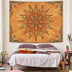 Accnicc Boho Floral Mandala Tapestry for Bedroom Bohemian Flower Wall Tapestry Aesthetic Small Vintage Orange Hippie Indian Tapestries Wall Hanging for Living Room Dorm Decor 60 x 44 Inch