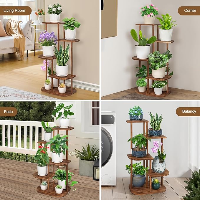 5 Tier Wood Plant Stand for Multiple Plants Indoor Plant Shelf Multi-Tier Flower Pot Holder Corner Display Rack