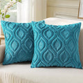 decorUhome Cozy Textured Throw Pillow Covers 16x16 Inch Set of 2, Soft Plush Faux Wool Teal Accent Couch Pillow Covers for Modern Farmhouse Sofa Bed Living Room