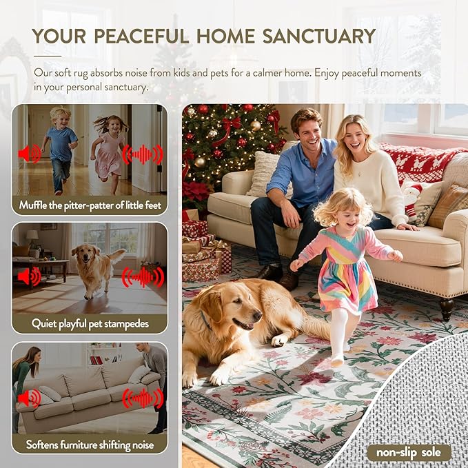 Lahome Christmas Runner Rugs 2x6 Kitchen Decor, Entry Way Rugs with Botanical Holly Berries, Non-Slip Thin Mat for Hallway Front Door Cottagecore Indoor Decor
