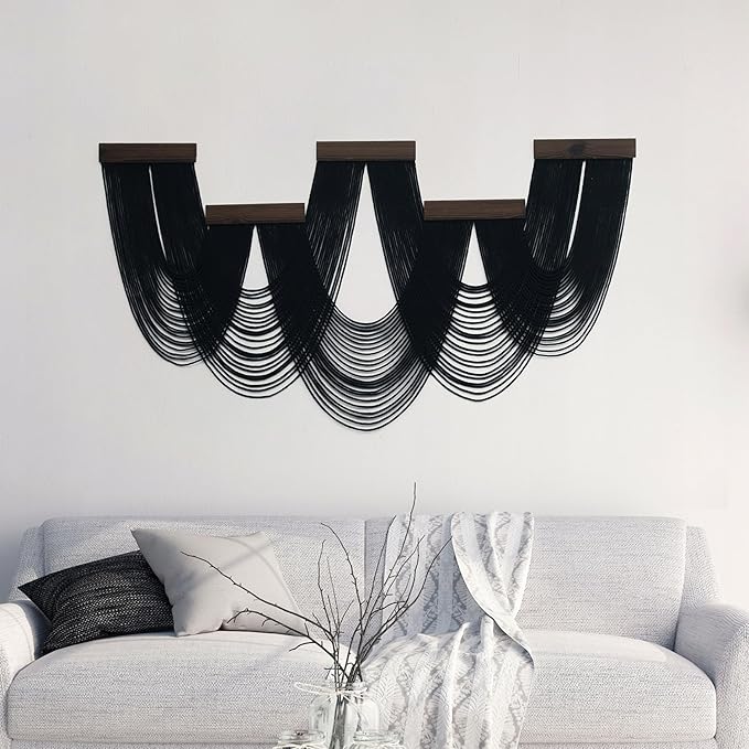 HVEST Large Macrame Wall Hanging Boho Decor, Black Bohemian Macrame Wall Art Geometric Modern Craftsmanship Handmade Woven Tapestry for Bedroom Living Room Backdrop, 53W x 28L inches