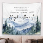 MNASAIOO Christian Mountian Woods Wall Tapestry Hanging for Bedroom, Bible Verse Scripture Psalm 61:2 Tapestry, Watercolor Religious Tapestries Wall Decor for Living Room Prayer Room Church 50x60in