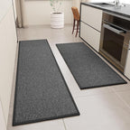 Kitchen Mat Set of 2 PCS, Cushioned Non Slip Rugs for Kitchen Floor, Absorbent Runner Comfort Standing Mats Washable for Kitchen, Office, Home, (Black, 17.3"x47"+17.3"x71")
