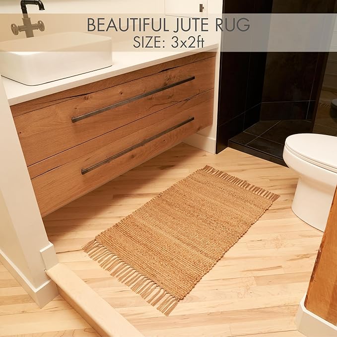 KIBAGA Beautiful Jute Rug for Your Home - This Natural 2x3 ft Hand Woven Rug Fits Perfectly Into Your Entry Area, Kitchen Or Living Room - Modern Braided Mat Enhances Any Boho/Farmhouse Decor