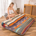 MAXYOYO Bohemian Retro Floor Mattress Vintage Floral Japanese Futon Mattress Roll Up Thicken Sleeping Bed Portable Camping Mattress Floor Lounger Couch Bed Pad, Twin Size
