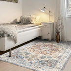 Area Rug 6×9, Large Vintage Boho Rug,Ultra-Soft Low Pile, Washable, Non Slip,Stain Resistant, Printed Carpet for Living Room Bedrooms Playroom Office Kitchen, Blue/Red