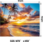 AOHMPT Ocean Sunset Tapestry, Beach Evening Sunset Tapestry, Natural Beach Palm Tree Landscape Poster, Seaside Landscape Wall Hanging for Bedroom, Dorm Room and Living Room Wall Decor 79" L x 59" W