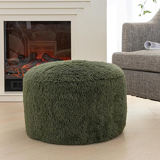 Unstuffed Pouf Ottoman Cover Handmade Footstool Ottoman Storage Solution Floor Pouf Footrest Cushion 20Diameterx12Height Inches for Living Room Wedding Bedroom Green No Filler