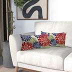 4th of July Pillow Covers 12X20 Inch Set of 2, Patriotic Red Blue Green Dahlia Floral Print Holiday Decorative Rectangle Throw Pillow Covers Outdoor Farmhouse Cushion Case for Couch Sofa Bed Decor
