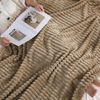 Tan Fleece Throw Blanket 60”×80” for Couch Sofa Bed,Super Soft Cozy Plush Microfiber Flannel Blanket with Stripes Design Lightweight for Adults,Woman,Girls