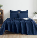 VHC Brands 100% Cotton Waffle Weave Queen Blanket 90"x90", Decorative Lightweight Spring and Summer Throw Blanket, Bedroom Decor for Bed, Couch, or Sofa, Navy