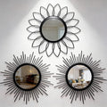 Set of 3 Black Metal Sunburst Wall Mirrors - 12" Round Decorative Art for Living Room Bedroom Bathroom Entryway, No Assembly Required, Rust Resistant Design