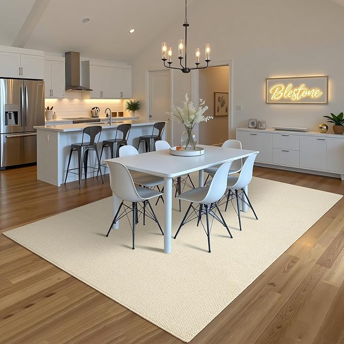 Softlife 5x7 Rugs for Living Room Faux Jute Area Rug Washable Modern Bedroom Rugs Large Non-Slip Farmhouse Floor Carpet for Dining Room Hallway Office Kitchen Entryway, Cream Beige