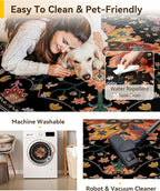 Area Rugs 5ft Washable Non-Slip, Floral Vintage Distress Print Pattern Medallion Carpet for Living Room Bedroom Dining Room, Black Colorful Floral Dark Tan