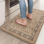 KIMODE Anti Fatigue Kitchen Mat 17.3"x29", Vintage Kitchen Floor Mats Non Slip, Waterproof Kitchen Mat for Floor, Farmhouse Comfort Standing Mat for Laundry, Office, Sink, Desk Brown