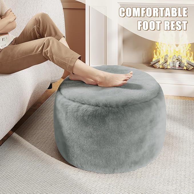 Round Stuffed Pouf Ottoman for Foot Rest, A Round Modern Foam Filled Poufs, Floor Chair for Living Room, Nursery, Dorm, A Soft Modern Foot Stool Perfect to Rest Your Feet (Grey, 20Inch)