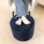Ottoman Foot Rest Stuffed Round Boho Comfortable Floor Poof Seating Armchair Foot Stool Floor Cushion Bean Bag Pouf Ottoman 18x18x14 Inch Navy Blue