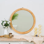 Rattan Wall Mirror - 20" Boho Round Bathroom Mirror Decorative Farmhouse Circle Mirror for Vanity Entryway Living Room Wall Decor