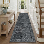 2'6''x8' Runner Rug, Washable Kitchen Rugs, Black Boho Vintage Floral Hallway Runner, Non Slip Low Pile Area Rug Carpet for Hallway, Kitchen, Laundry Room and Bathroom(Black 2.6x8ft)