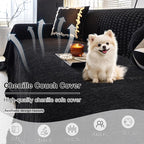 ROOMLIFE Black Sofa Cover, Vintage Boho Couch Cover for 3 Cushion Sofa, Non Slip Soft Chenille Sofa Slipcovers for Dog, Washable Furniture Sofa Protector Cover with Tassel for Living Room, 71''X118”