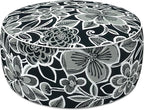 LVTXIII Indoor/Outdoor Inflatable Ottoman with Handle D21 x H9 Inch, Weather-Resistant Round Footstool Pouf for Patio Camping Living Room, Portable Footrest Extra Seating, Flower Black