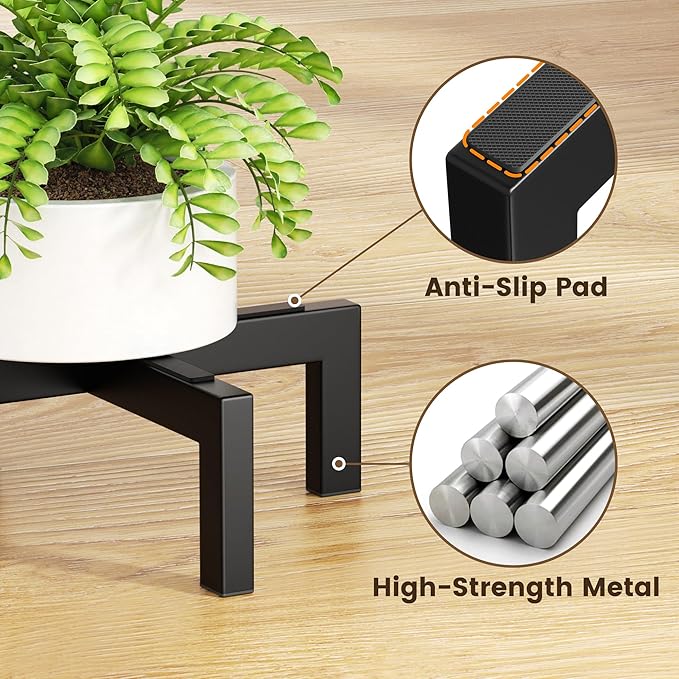 Plant Stand Holder Single Plant Riser For Indoor Outdoor Flower Pot Stand Tall 3.6 IN Metal Black