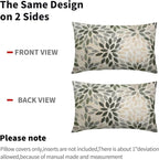 Kawani Olive Green Dahlia Lumbar Pillow Covers 12X20 Inch Rustic Geometric Flower Decorative Pillow Cases Set of 2 Beige Tan Gray Floral Throw Pillows for Cushion Sofa Couch Farmhouse Outdoor