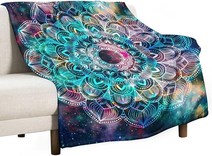 Colorful Mandala Throw Blanket Bohemian Boho Galaxy Blanket for Sofa Bed Couch Chair Or Dorm 40"x50"