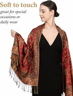 Achillea Reversible Paisley Pashmina Rave Scarf – Exotic Indian Shawls and Wraps for Evening Dresses, Festivals, All Seasons