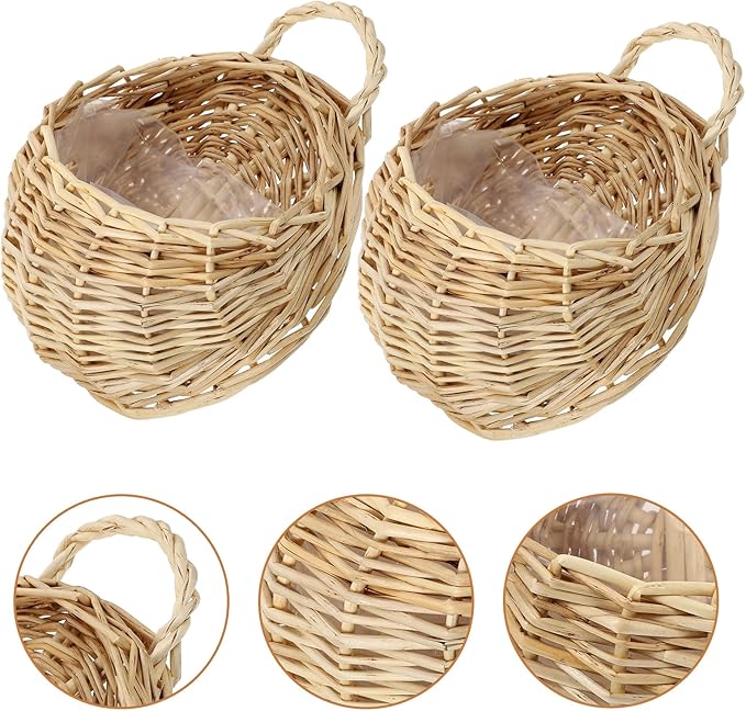 2Pcs Woven Hanging Basket Decorative Wall Hanging Flower Baskets Handwoven Plant Holder with Handle for Home and Garden Plant Display and Storage Stylish Plant Baskets