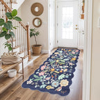 Washable 3x6 Hallway Runner Rug: Low-Pile Floral Scalloped Entryway Runners Non-Slip Stain Resistant Carpet for Kitchen Bathroom Laundry Room Soft Floor Mat for Living Room Bedroom Nursery(3x6/Purple)