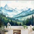 Accnicc Nature Forest Mountain Tapestry Green Misty Pine Tree Wall Tapestry for Bedroom Aesthetic Watercolor Woods Landscape Small Tapestries Wall Hanging for Living Room Dorm Decor 48 x 36 Inch
