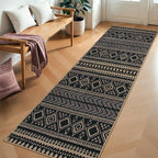 Lahome Easy Jute Boho Runner Rugs for Kitchen, 2x8 Washable Runner Non Slip Stain Resistant, Black Geometric Print Distressed Indoor Outdoor Rug for Laundry Room Hallway Decor