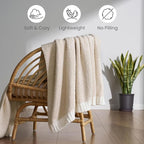 Joiedomi Throw Blanket for Couch Bed Sofa, Beige Knitted Blankets Gifts for Women Mom Girls, Cozy Cute Soft Throw Home Room Decor Aesthetic for Women Mothers Birthday Gifts 50x70 Inches