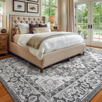 Lessymo 5x7 Area Rug for Living Room - Machine Washable Area Rugs, Super Soft Faux-Wool Area Rugs for Bedroom Kitchen, Boho Rug Vintage Floral Non-Slip Low Pile, Grey White