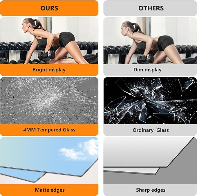 Home Gym Mirror for Wall, 50"x25"x2PCS Full Length Gym Mirror Frameless Wall-Mounted for Garage, Home Gym, Living Room, Bedroom(Silver)