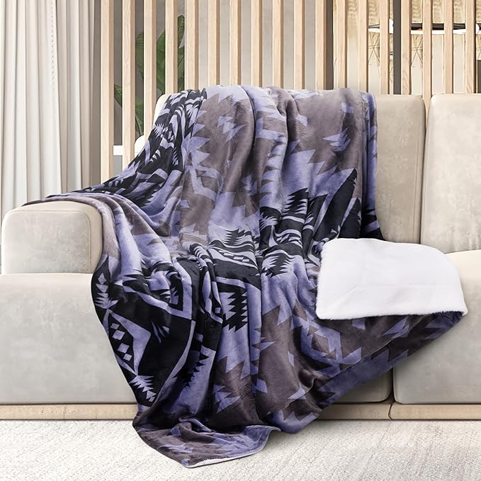 Mon Chateau 60" x 70" Serenity Flannel Throw Blanket, Aztec Print Soft Blanket for Queen-Size Bed, Couch, or Sofa, Cozy Home Decor and Stylish Living Room Comfort, Sunstone Pattern