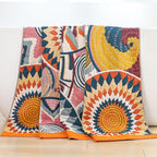 Boho Cotton Muslin Twin Size Bed Throws,100% Cotton Rustic 4 Layer Reversible Colorful Woven Blankets, Washable Breathable Mexican Decor Bed Blankets 60"×80" for Couch Sofa All Seasons