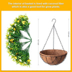 Artificial Hanging Flowers with 12" Basket for Outdoor Decor, Faux Silk Daisy Flower UV Resistant Plants Arrangements Decoration for Indoor Porch Garden Yard(Yellow)
